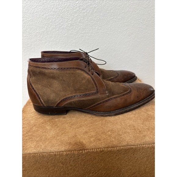 Mezlan Cirino Calfskin &Amp;Amp; Suede Wingtip Boots Cognac Size 13